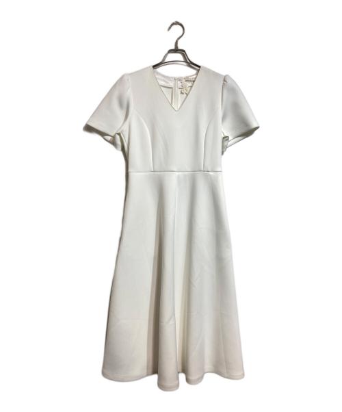 SETA ICHIRO（セタイチロウ）SETA ICHIRO (セタイチロウ) ポリエステル スポンジ ニット Vネック パフショルダー ロング フレア ワンピース ホワイト サイズ:2の古着・服飾アイテム