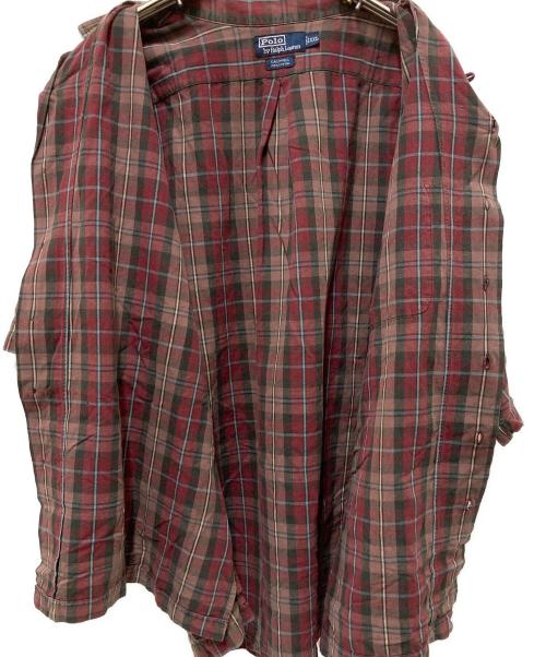 POLO RALPH LAUREN（ポロ・ラルフローレン）POLO RALPH LAUREN (ポロ・ラルフローレン) オープンカラーチェック半袖シャツ レッド サイズ:XXLの古着・服飾アイテム