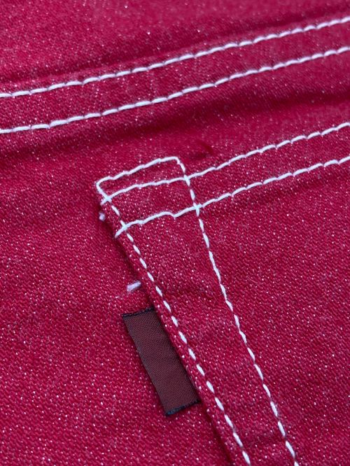 GANRYU（ガンリュウ）GANRYU (ガンリュウ) ラメスキニーデニムパンツ レッド サイズ:Mの古着・服飾アイテム