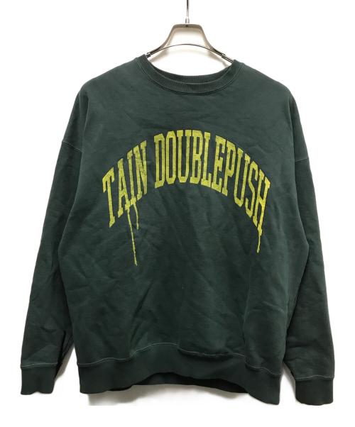 TAIN DOUBLE  PUSH（タインダブルプッシュ）TAIN DOUBLE  PUSH (タインダブルプッシュ) DOUBLE PUSH HEAVY CREW SWEAT グリーン サイズ:Ｌの古着・服飾アイテム
