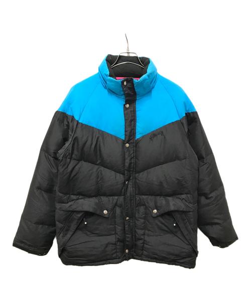 stussy（ステューシー）stussy (ステューシー) 00’Sバイカラーダウンジャケット ブラック×ブルー サイズ:ＸＬの古着・服飾アイテム