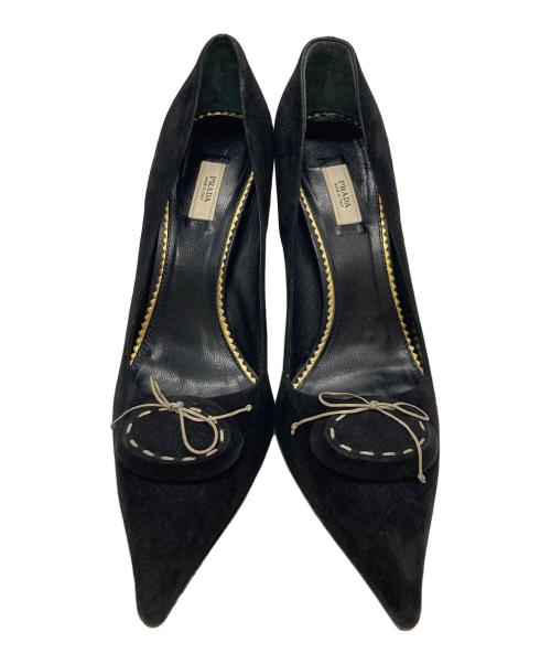 PRADA（プラダ）PRADA (プラダ) スエードポインテッドトゥパンプス ブラック サイズ:35 1/2の古着・服飾アイテム