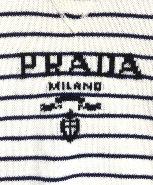 PRADA（プラダ）PRADA (プラダ) カシミヤボーダーロゴニット ホワイト サイズ:38の古着・服飾アイテム
