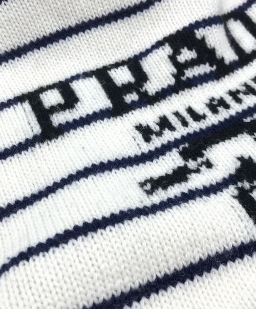 PRADA（プラダ）PRADA (プラダ) カシミヤボーダーロゴニット ホワイト サイズ:38の古着・服飾アイテム