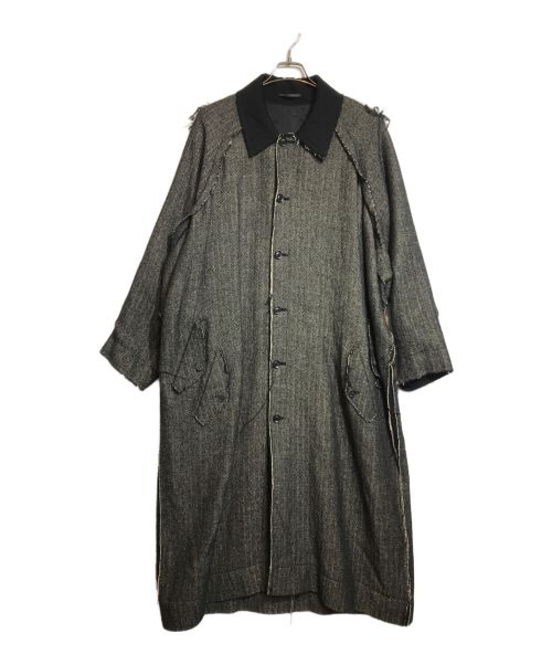 B Yohji Yamamoto（ビーヨウジヤマモト）B Yohji Yamamoto (ビーヨウジヤマモト) ギャバジン切替カットオフツイードコート ブラック×グレー サイズ:2の古着・服飾アイテム