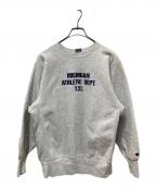 Champion REVERSE WEAVEチャンピオン リバース ウィーブ）の古着「ステンシル3段カレッジロゴプリントスウェット」｜グレー