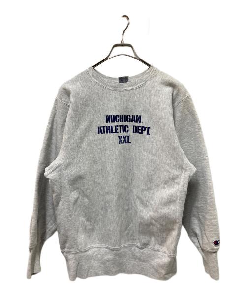 Champion REVERSE WEAVE（チャンピオン リバース ウィーブ）Champion REVERSE WEAVE (チャンピオン リバース ウィーブ) ステンシル3段カレッジロゴプリントスウェット グレー サイズ:LARGEの古着・服飾アイテム