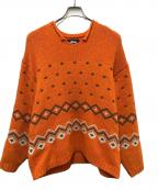 stussyステューシー）の古着「Roll V Neck Fairisle Sweater」｜オレンジ