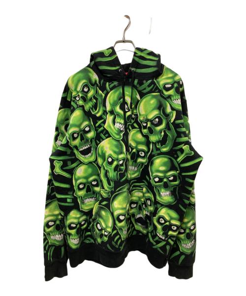 SUPREME（シュプリーム）SUPREME (シュプリーム) Skull Pile Hooded Sweatshirt ブラック×グリーン サイズ:Largeの古着・服飾アイテム