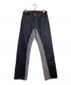 KOJIMA GENESコジマジーンズ）の古着「ストライプ切替デニムパンツ」｜インディゴ×ネイビー