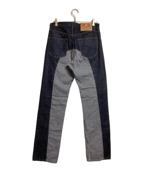 KOJIMA GENES（コジマジーンズ）KOJIMA GENES (コジマジーンズ) ストライプ切替デニムパンツ インディゴ×ネイビー サイズ:32の古着・服飾アイテム