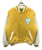 GOLF WANGゴルフワン）の古着「袖レザー切替スタジャン」｜イエロー×ベージュ