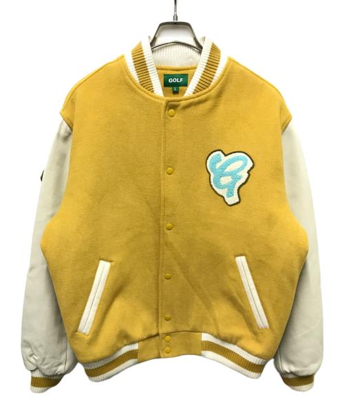 GOLF WANG（ゴルフワン）GOLF WANG (ゴルフワン) 袖レザー切替スタジャン イエロー×ベージュ サイズ:Lの古着・服飾アイテム