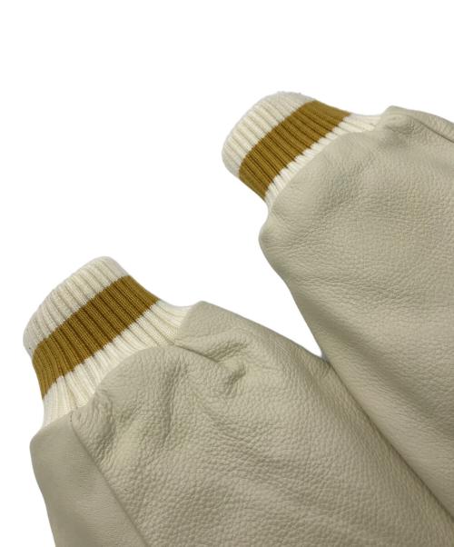 GOLF WANG（ゴルフワン）GOLF WANG (ゴルフワン) 袖レザー切替スタジャン イエロー×ベージュ サイズ:Lの古着・服飾アイテム