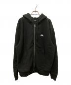 stussyステューシー）の古着「Stock Logo Full Zip Hoodie」｜ブラック