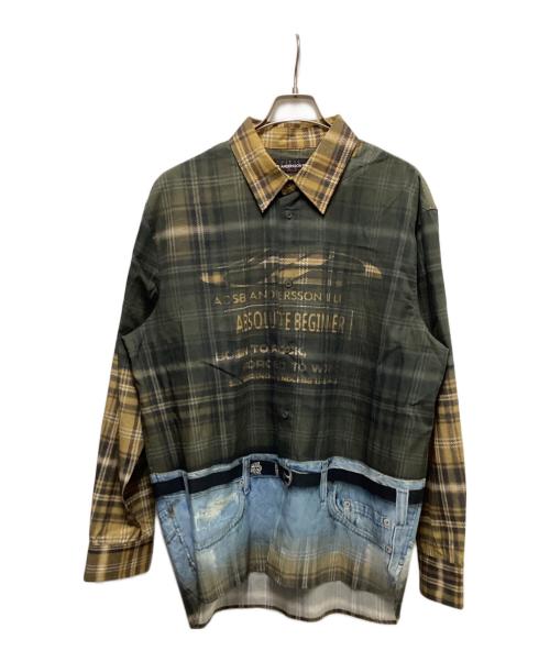 ZARA（ザラ）ZARA (ザラ) ANDERSSON BELL (アンダーソンベル) トロンプルイユプリントシャツ グリーン×ベージュ サイズ:Lの古着・服飾アイテム