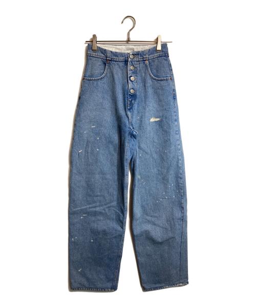 MM6 Maison Margiela（エムエムシックスメゾンマルジェラ）MM6 Maison Margiela (エムエムシックス メゾンマルジェラ) ペイント加工バルーンデニム ブルー サイズ:26の古着・服飾アイテム