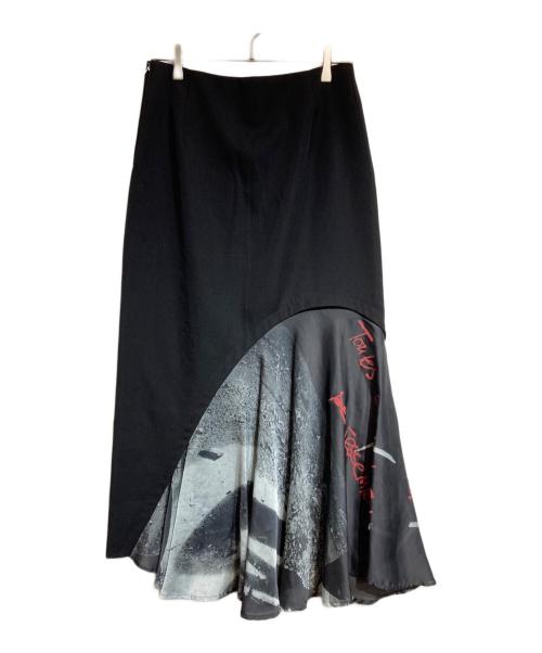 Y's（ワイズ）Y's (ワイズ) ウールギャバドッキングスカート ブラック サイズ:2の古着・服飾アイテム