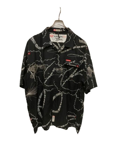 ecko complex（エコーコンプレックス）ecko complex (エコーコンプレックス) 総柄半袖シャツ ブラック サイズ:XXLの古着・服飾アイテム