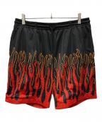 COTTON PANコットンパン）の古着「メッシュファイヤーパターンハーフパンツ」｜ブラック