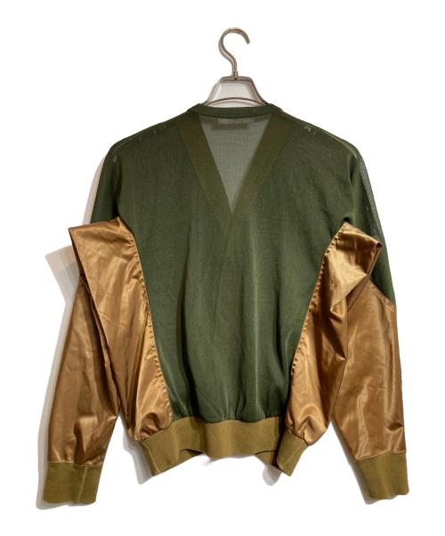 TOGA VIRILIS（トーガ ビリリース）TOGA VIRILIS (トーガ ビリリース) HIGH TWIST JERSEY CARDIGAN グリーン×ベージュ サイズ:44の古着・服飾アイテム