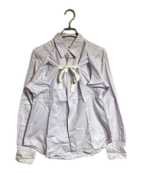 ROBE DE CHAMBRE COMME DES GARCONS（ローブドシャンブル コムデギャルソン）ROBE DE CHAMBRE COMME DES GARCONS (ローブドシャンブル コムデギャルソン) カットオフストライプリボンシャツ ピンク×ブルー サイズ:Sの古着・服飾アイテム