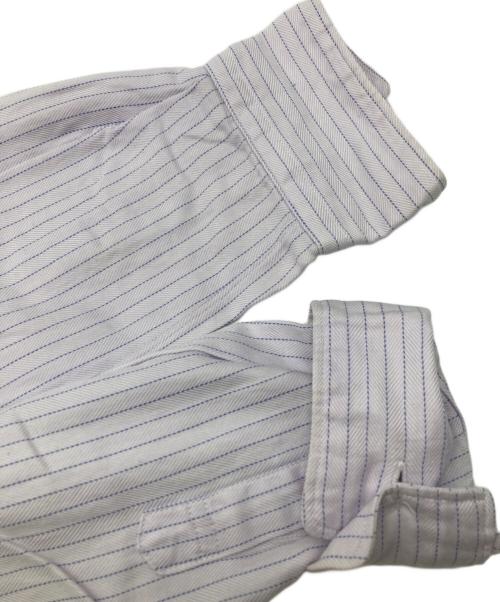 ROBE DE CHAMBRE COMME DES GARCONS（ローブドシャンブル コムデギャルソン）ROBE DE CHAMBRE COMME DES GARCONS (ローブドシャンブル コムデギャルソン) カットオフストライプリボンシャツ ピンク×ブルー サイズ:Sの古着・服飾アイテム