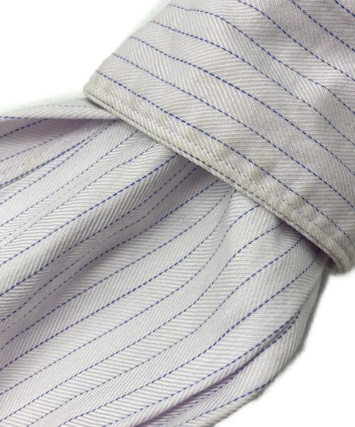 ROBE DE CHAMBRE COMME DES GARCONS（ローブドシャンブル コムデギャルソン）ROBE DE CHAMBRE COMME DES GARCONS (ローブドシャンブル コムデギャルソン) カットオフストライプリボンシャツ ピンク×ブルー サイズ:Sの古着・服飾アイテム