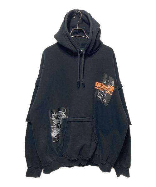 DIESEL（ディーゼル）DIESEL (ディーゼル) エンブロイダリー ダブルレイヤー パーカー ブラック サイズ:Ｌの古着・服飾アイテム