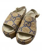 GUCCIグッチ）の古着「GGプラットフォームラフィアサンダル」｜ベージュ
