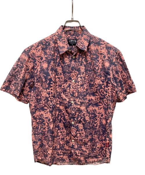 stussy（ステューシー）stussy (ステューシー) 総柄半袖シャツ ピンク×ネイビー サイズ:Sの古着・服飾アイテム