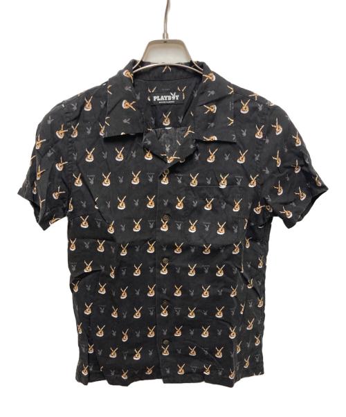 PLAY BOY（プレイボーイ）PLAY BOY (プレイボーイ) Hysteric Glamour (ヒステリックグラマー) 総柄レーヨン半袖シャツ ブラック×ブラウン サイズ:FREEの古着・服飾アイテム