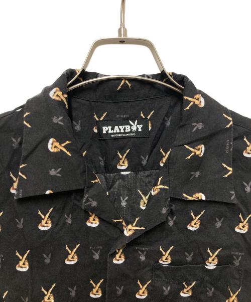 PLAY BOY（プレイボーイ）PLAY BOY (プレイボーイ) Hysteric Glamour (ヒステリックグラマー) 総柄レーヨン半袖シャツ ブラック×ブラウン サイズ:FREEの古着・服飾アイテム