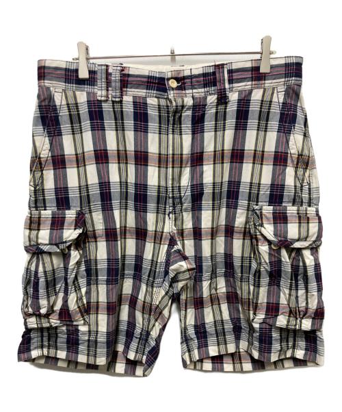 POLO RALPH LAUREN（ポロ・ラルフローレン）POLO RALPH LAUREN (ポロ・ラルフローレン) チェックカーゴハーフパンツ ホワイト×ネイビー サイズ:35の古着・服飾アイテム