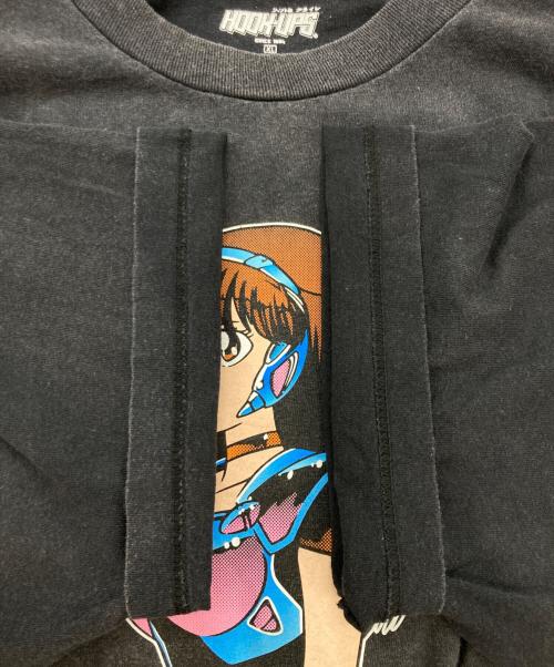 HOOK-UPS（フックアップス）HOOK-UPS (フックアップス) プリントTシャツ ブラック サイズ:XLの古着・服飾アイテム