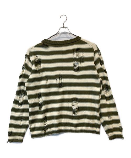 FAITH（フェイス）FAITH (フェイス) クラッシュドボーダーニット　FA8549 グリーン×ベージュ サイズ:FREEの古着・服飾アイテム