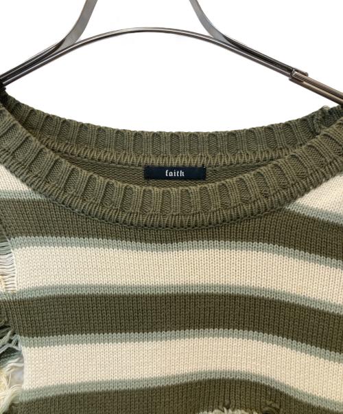 FAITH（フェイス）FAITH (フェイス) クラッシュドボーダーニット　FA8549 グリーン×ベージュ サイズ:FREEの古着・服飾アイテム