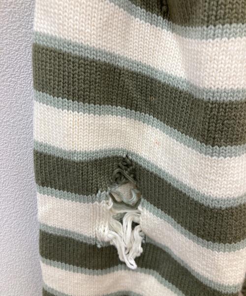 FAITH（フェイス）FAITH (フェイス) クラッシュドボーダーニット　FA8549 グリーン×ベージュ サイズ:FREEの古着・服飾アイテム