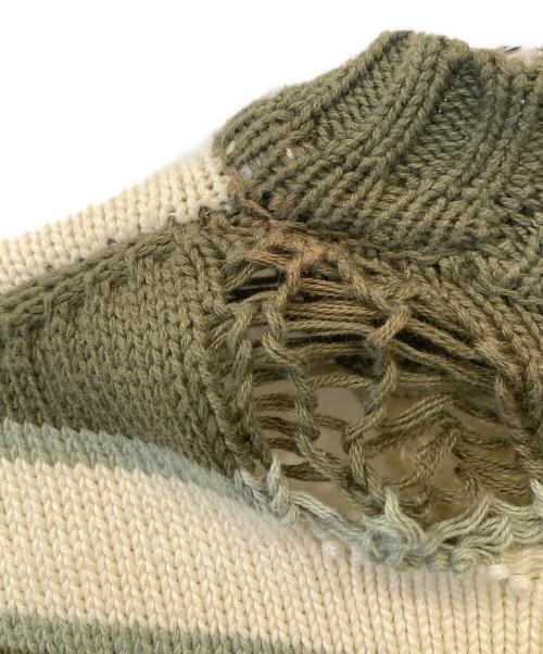 FAITH（フェイス）FAITH (フェイス) クラッシュドボーダーニット　FA8549 グリーン×ベージュ サイズ:FREEの古着・服飾アイテム