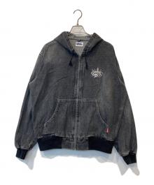 9090（9090）の古着「King Logo Vintage Denim Hoodie キングロゴビンテージデニムフーディー NN1540」｜グレー