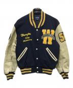 Wranglerラングラー）の古着「袖レザーワッペンスタジャン」｜ネイビー×ベージュ