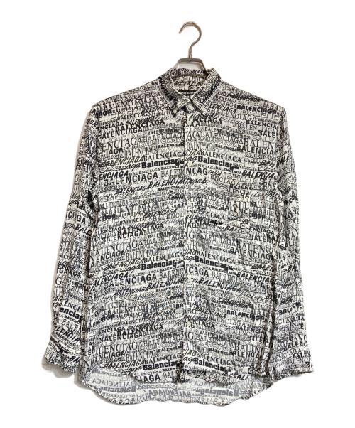 BALENCIAGA（バレンシアガ）BALENCIAGA (バレンシアガ) グラフィックプリントレーヨンシャツ ホワイト×ブラック サイズ:36の古着・服飾アイテム