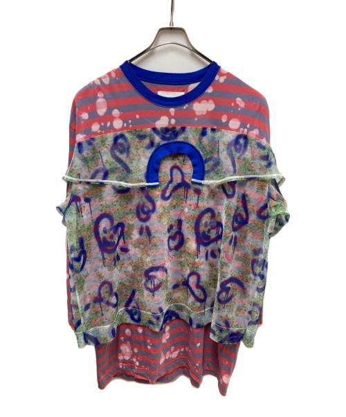 BASE MARK（ベースマーク）BASE MARK (ベースマーク) チュールレイヤードカットソー レッド×ブルー サイズ:Sの古着・服飾アイテム