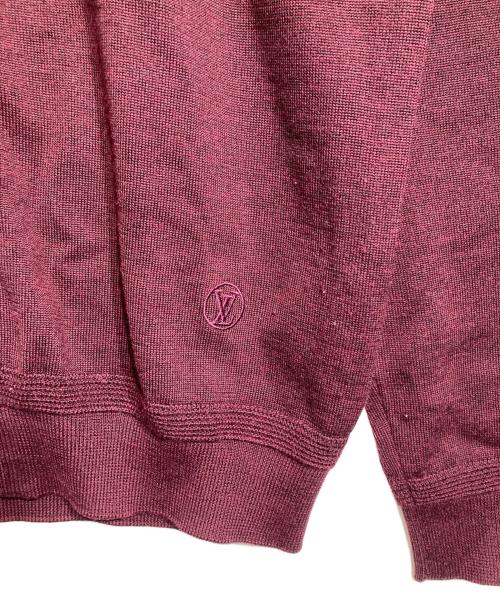 LOUIS VUITTON（ルイ ヴィトン）LOUIS VUITTON (ルイ ヴィトン) エルボーパッチジップアップニット ボルドー サイズ:Mの古着・服飾アイテム