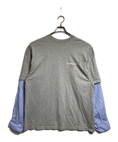 BALENCIAGA（バレンシアガ）BALENCIAGA (バレンシアガ) レイヤードクラッシュオーバーサイズ長袖カットソー グレー×ブルー サイズ:XSの古着・服飾アイテム