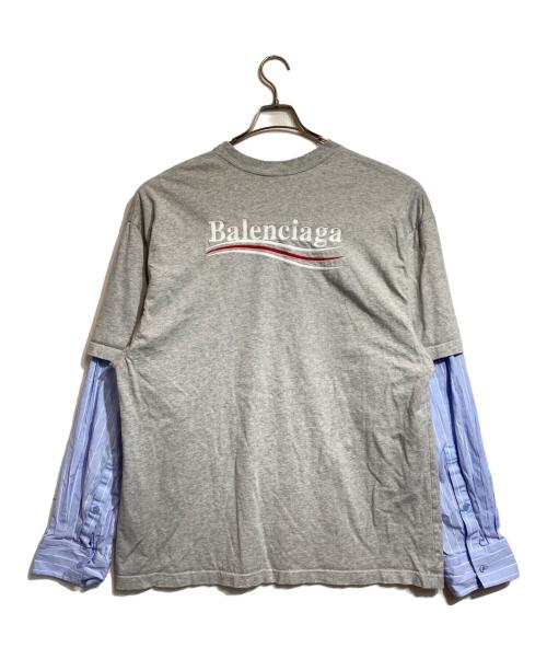 BALENCIAGA（バレンシアガ）BALENCIAGA (バレンシアガ) レイヤードクラッシュオーバーサイズ長袖カットソー グレー×ブルー サイズ:XSの古着・服飾アイテム