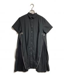 sacai（サカイ）の古着「サイドジッププリーツシャツワンピ/Side-zip pleated shirt dress」｜ブラック
