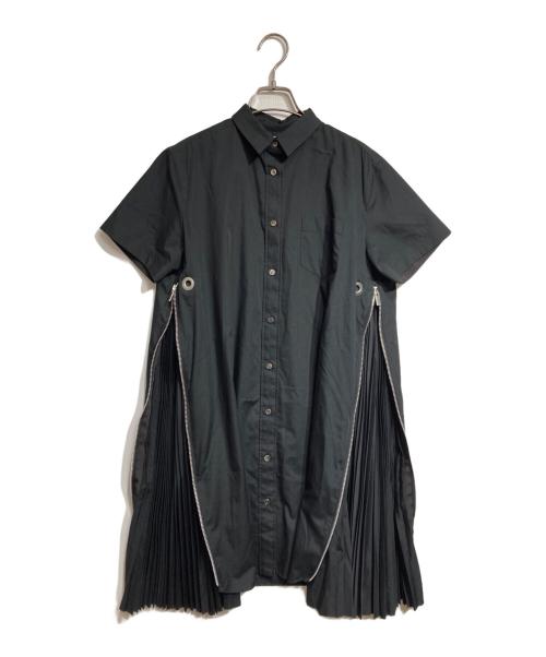 sacai（サカイ）sacai (サカイ) サイドジッププリーツシャツワンピ/Side-zip pleated shirt dress ブラック サイズ:2の古着・服飾アイテム