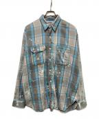 BOWWOWバウワウ）の古着「PAINT STAINED FLANNEL SHIRT」｜グレー