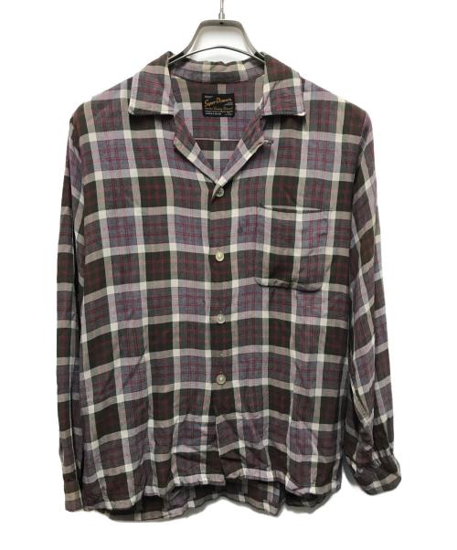 Super Domain（スーパードメイン）Super Domain (スーパードメイン) 60s オープンカラーレーヨンチェックシャツ グレー サイズ:Mの古着・服飾アイテム